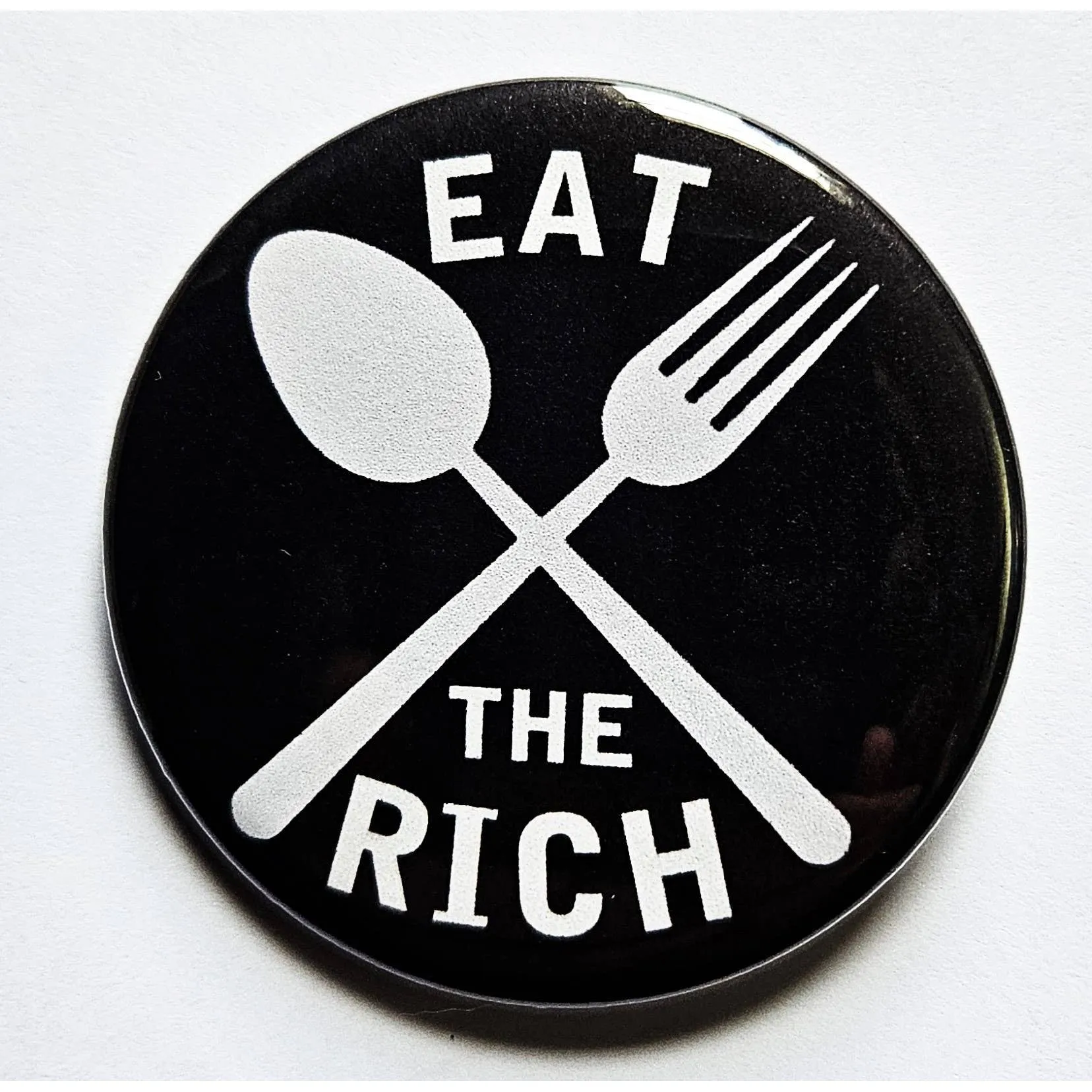 Vintage Reproduction Eat the Rich Political Small Pinback Button | 1.25" Diameter '60 '70s '80s Retro Pin