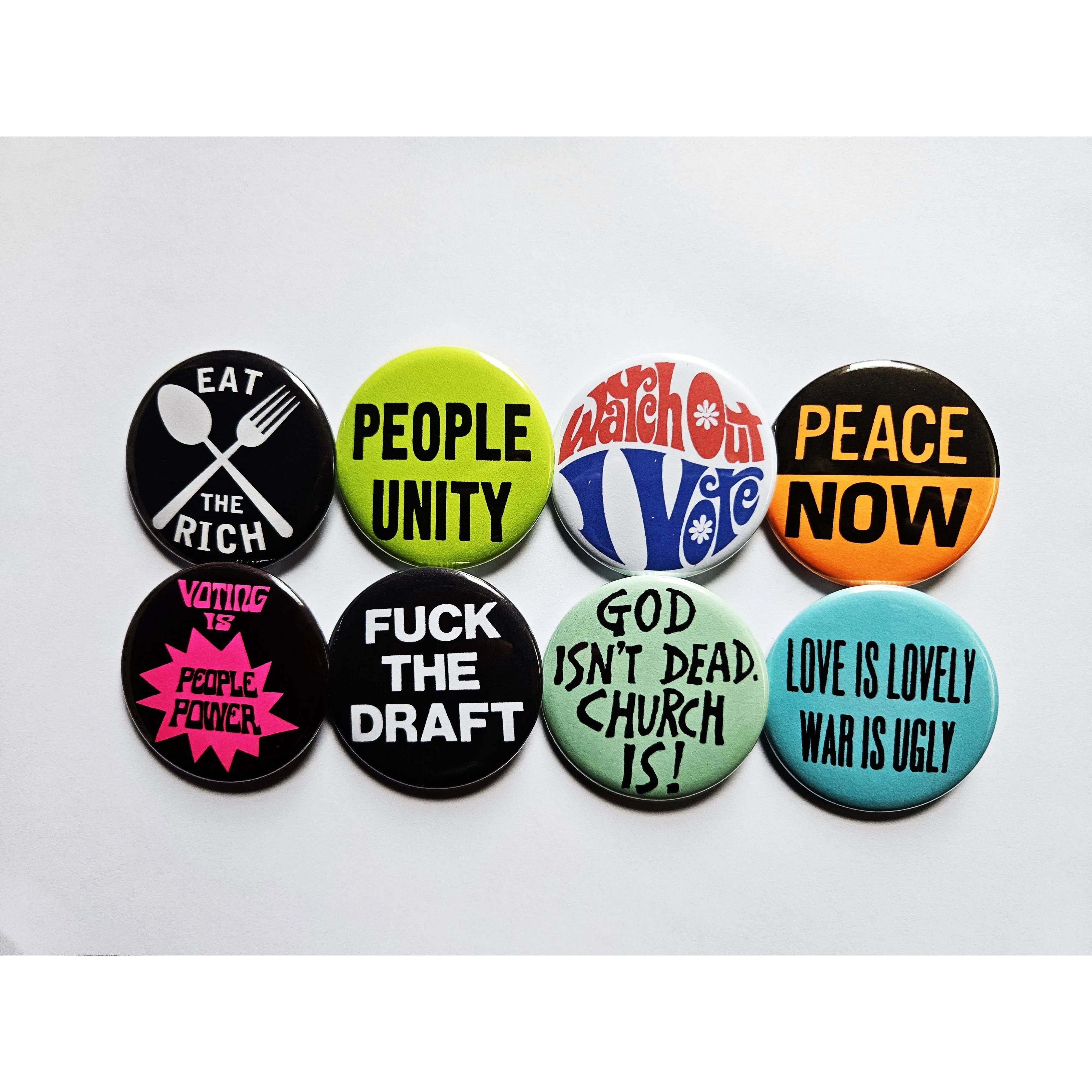 Vintage Reproduction Eat the Rich Political Small Pinback Button | 1.25" Diameter '60 '70s '80s Retro Pin