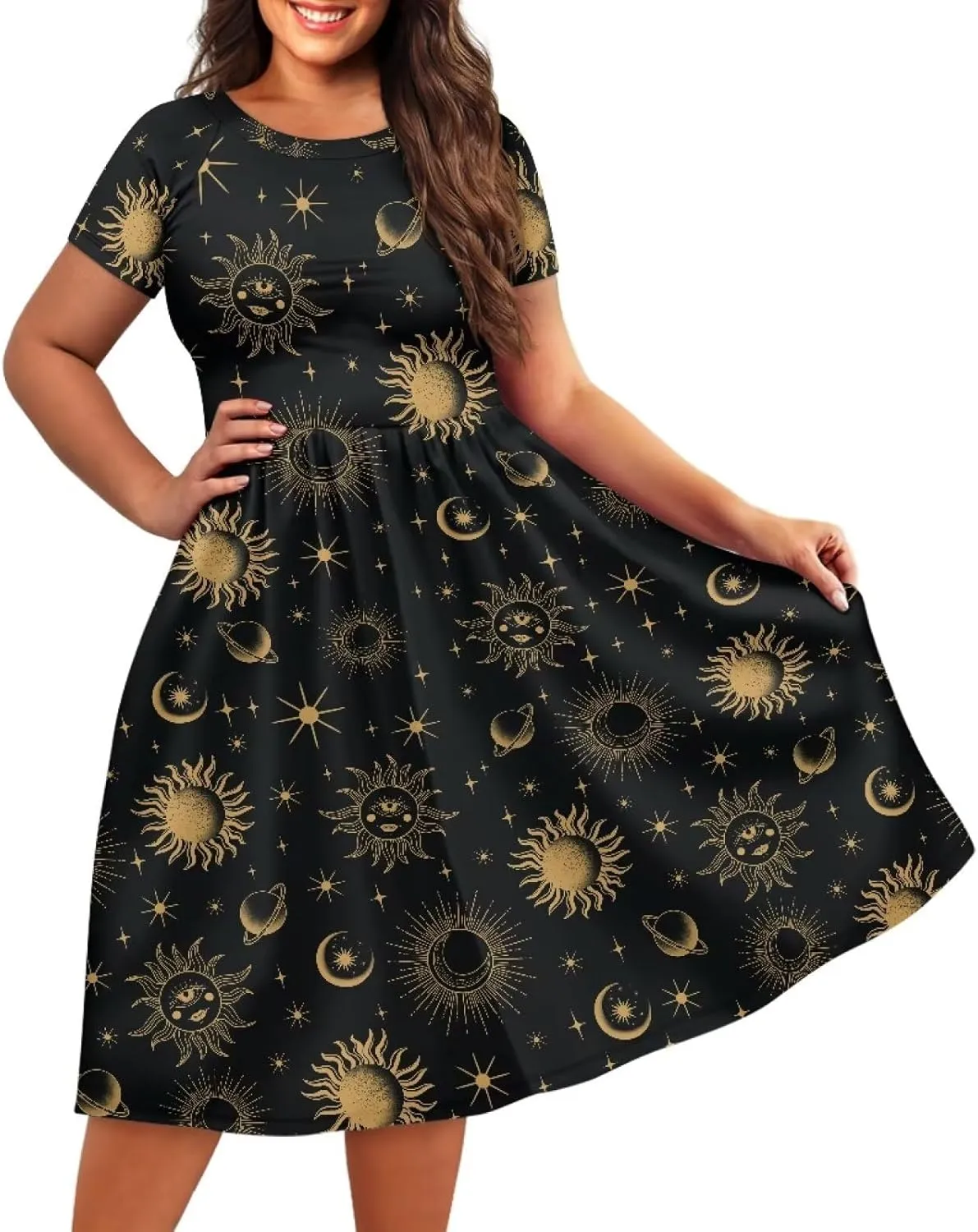 Women 2024 Casual Summer Dresses Spring Short Sleeve Casual Loose Swing Beach Sundress
