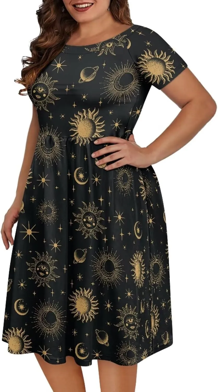 Women 2024 Casual Summer Dresses Spring Short Sleeve Casual Loose Swing Beach Sundress