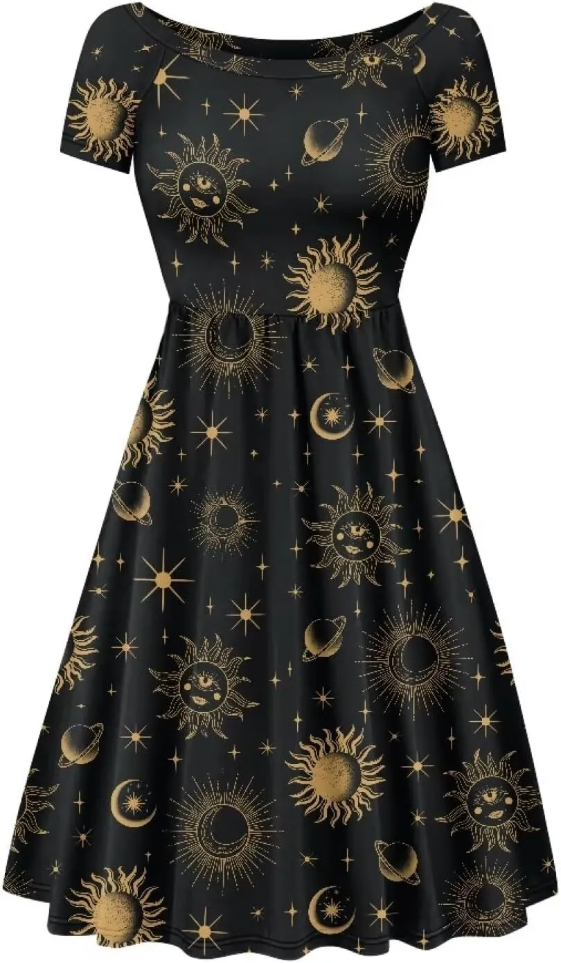 Women 2024 Casual Summer Dresses Spring Short Sleeve Casual Loose Swing Beach Sundress