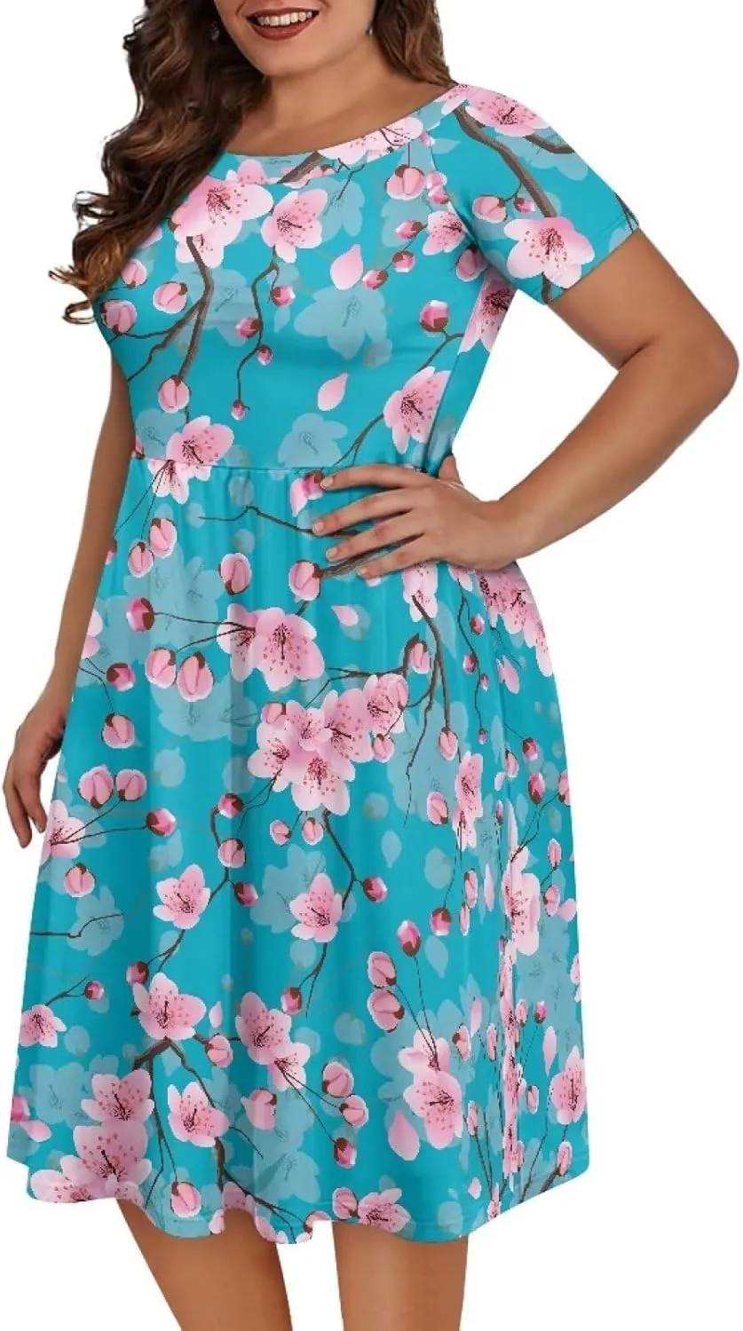 Women 2024 Casual Summer Dresses Spring Short Sleeve Casual Loose Swing Beach Sundress