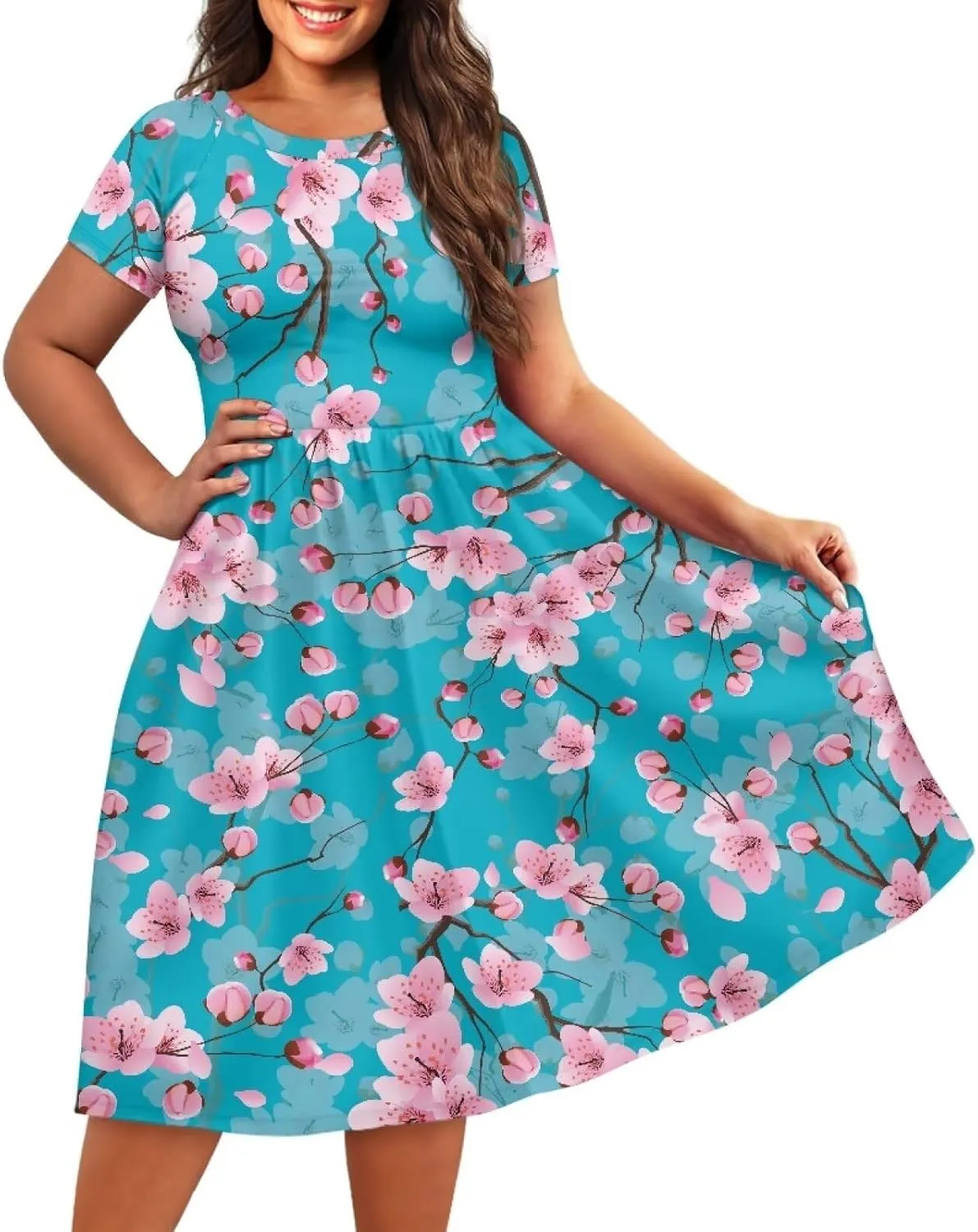 Women 2024 Casual Summer Dresses Spring Short Sleeve Casual Loose Swing Beach Sundress