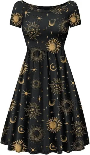 Women 2024 Casual Summer Dresses Spring Short Sleeve Casual Loose Swing Beach Sundress