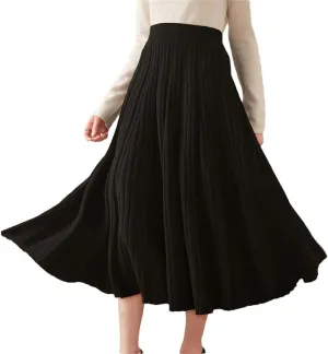 Women Cashmere Half Length Skirt Autumn and Winter Medium Ength High Waisted Pleated Large Swingskirt Knittedskirt