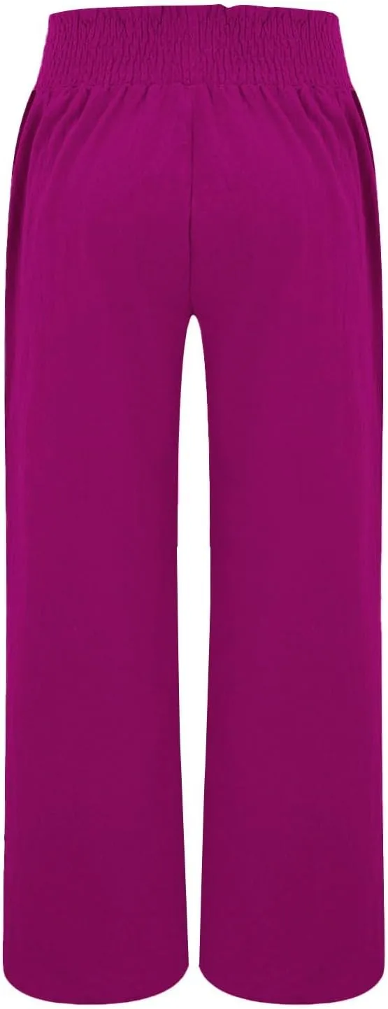Women Casual Linen Palazzo Pants Fashion Pleated Stretch Waisted Boho Flowy Trousers Outdoor Sports Casual Sweatpants