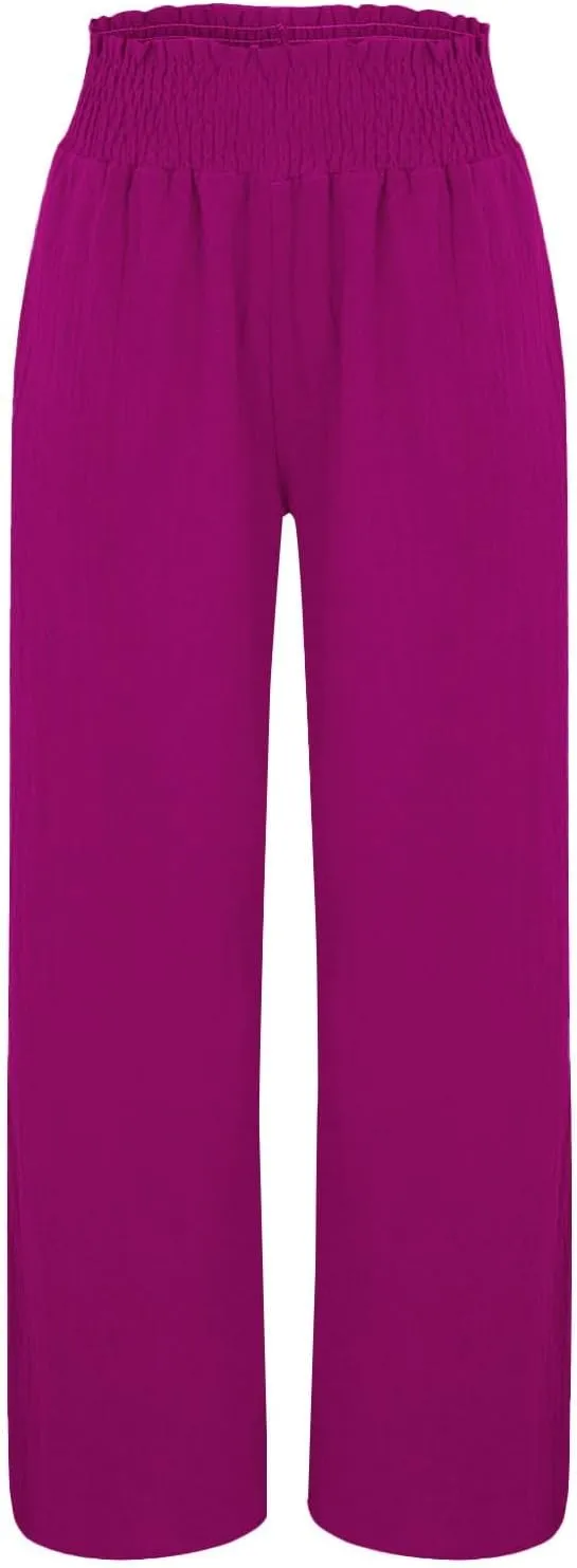 Women Casual Linen Palazzo Pants Fashion Pleated Stretch Waisted Boho Flowy Trousers Outdoor Sports Casual Sweatpants