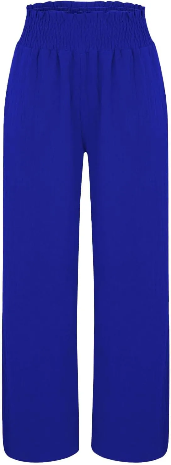 Women Casual Linen Palazzo Pants Fashion Pleated Stretch Waisted Boho Flowy Trousers Outdoor Sports Casual Sweatpants