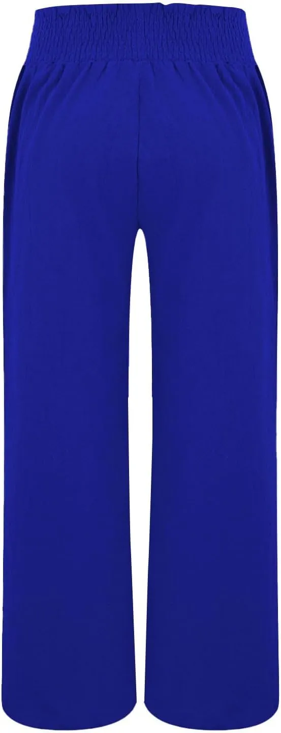 Women Casual Linen Palazzo Pants Fashion Pleated Stretch Waisted Boho Flowy Trousers Outdoor Sports Casual Sweatpants
