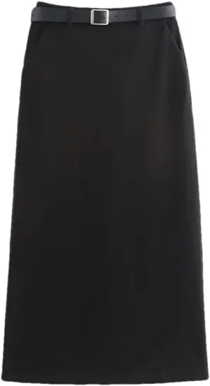 Women's Casual Elegant Slim Fit Skirt High Waist Pleated Solid Skirts with Belt