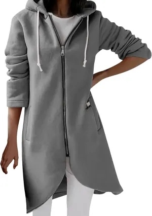 Womens Casual Zip Up Hoodies Casual Lightweight Long Fleece Jacket Oversize Fall Winter Hooded Sweatshirt With Pockets
