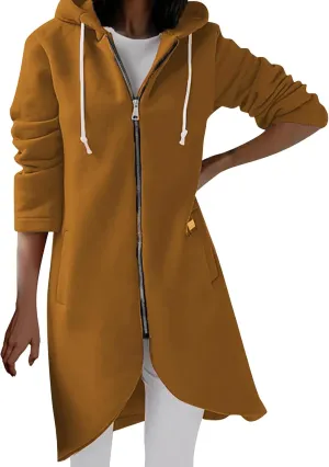 Womens Casual Zip Up Hoodies Casual Lightweight Long Fleece Jacket Oversize Fall Winter Hooded Sweatshirt With Pockets