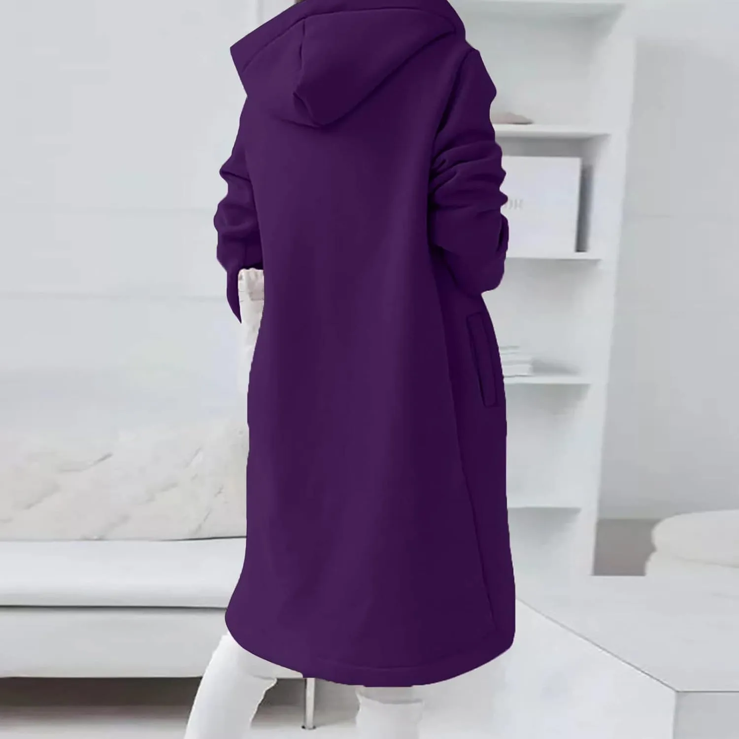 Womens Casual Zip Up Hoodies Casual Lightweight Long Fleece Jacket Oversize Fall Winter Hooded Sweatshirt With Pockets