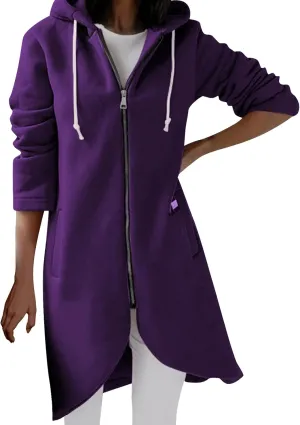 Womens Casual Zip Up Hoodies Casual Lightweight Long Fleece Jacket Oversize Fall Winter Hooded Sweatshirt With Pockets