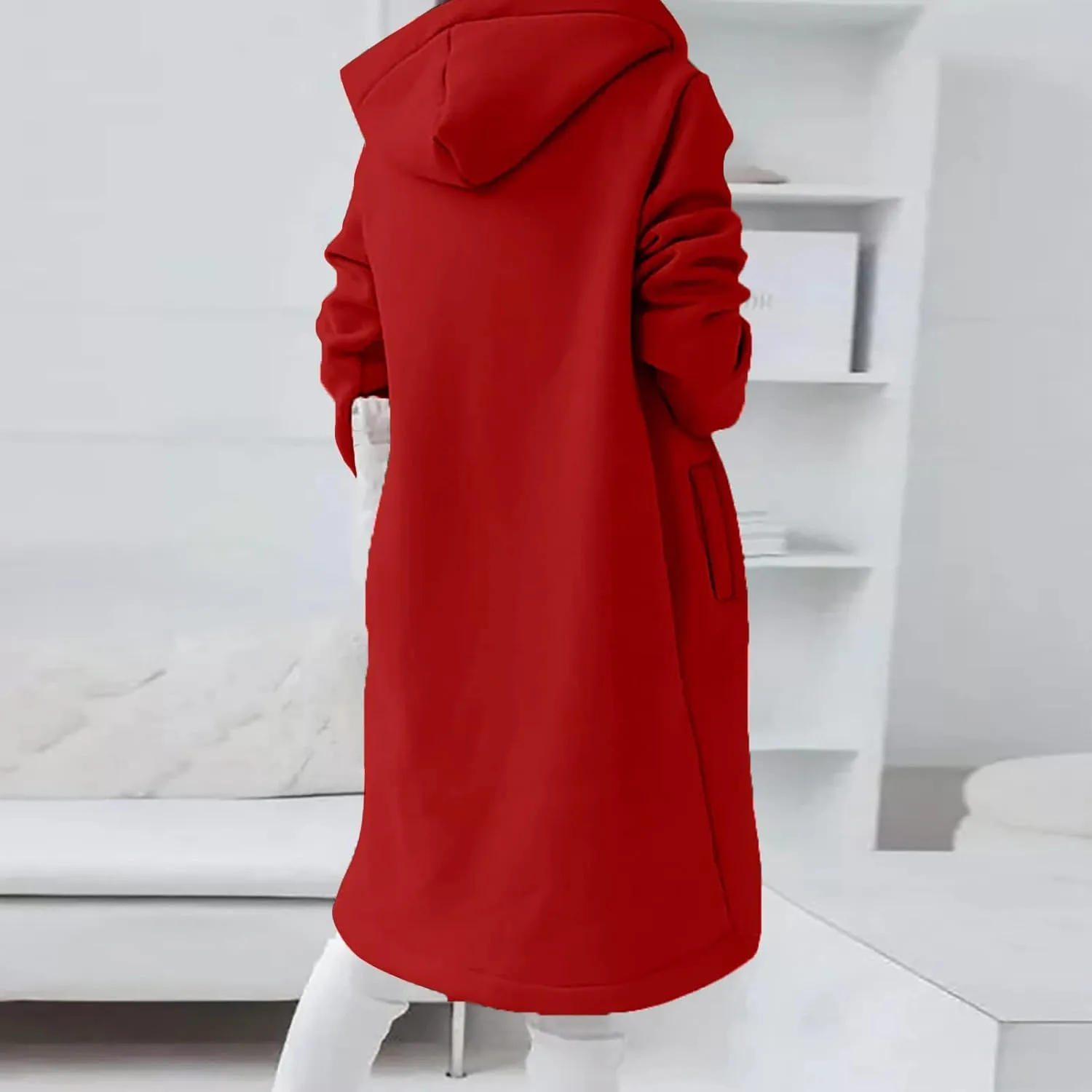 Womens Casual Zip Up Hoodies Casual Lightweight Long Fleece Jacket Oversize Fall Winter Hooded Sweatshirt With Pockets