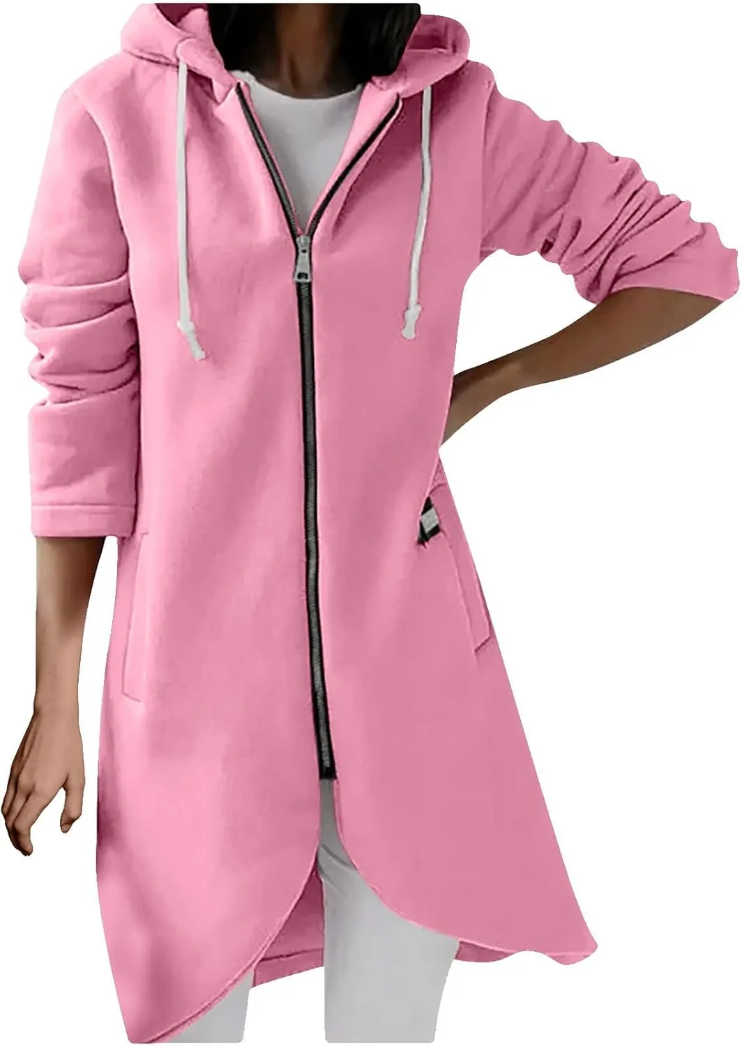Womens Casual Zip Up Hoodies Casual Lightweight Long Fleece Jacket Oversize Fall Winter Hooded Sweatshirt With Pockets