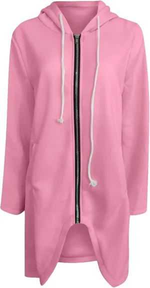 Womens Casual Zip Up Hoodies Casual Lightweight Long Fleece Jacket Oversize Fall Winter Hooded Sweatshirt With Pockets