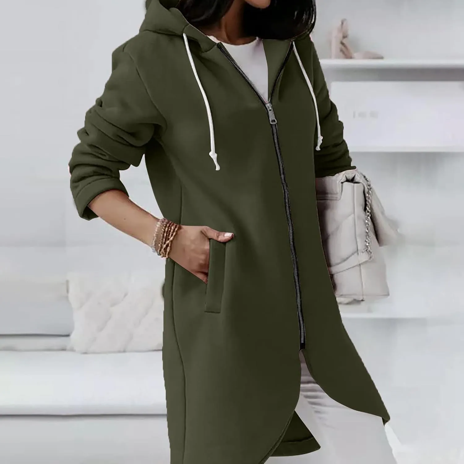 Womens Casual Zip Up Hoodies Casual Lightweight Long Fleece Jacket Oversize Fall Winter Hooded Sweatshirt With Pockets