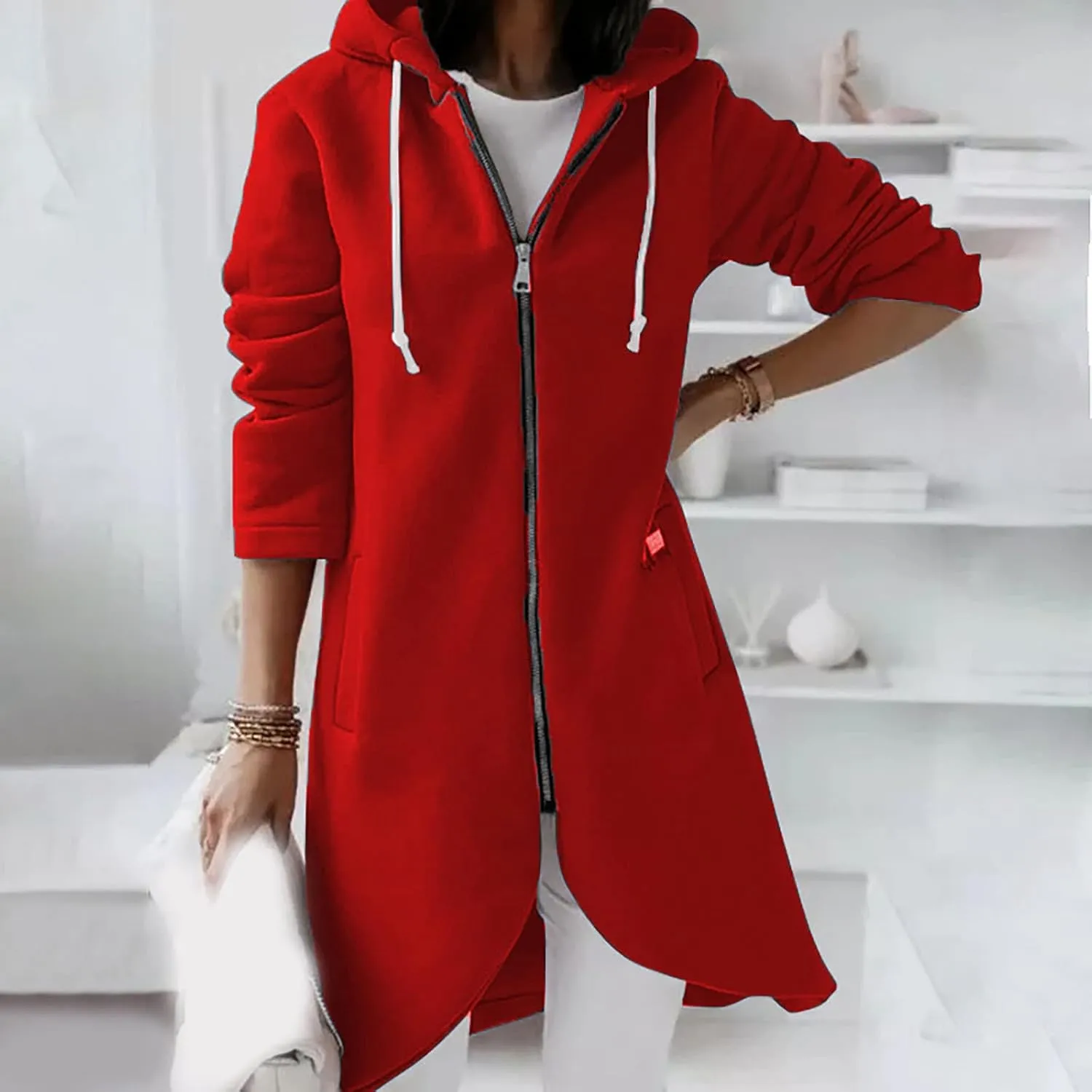 Womens Casual Zip Up Hoodies Casual Lightweight Long Fleece Jacket Oversize Fall Winter Hooded Sweatshirt With Pockets