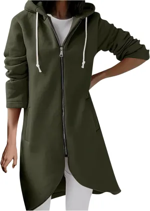 Womens Casual Zip Up Hoodies Casual Lightweight Long Fleece Jacket Oversize Fall Winter Hooded Sweatshirt With Pockets