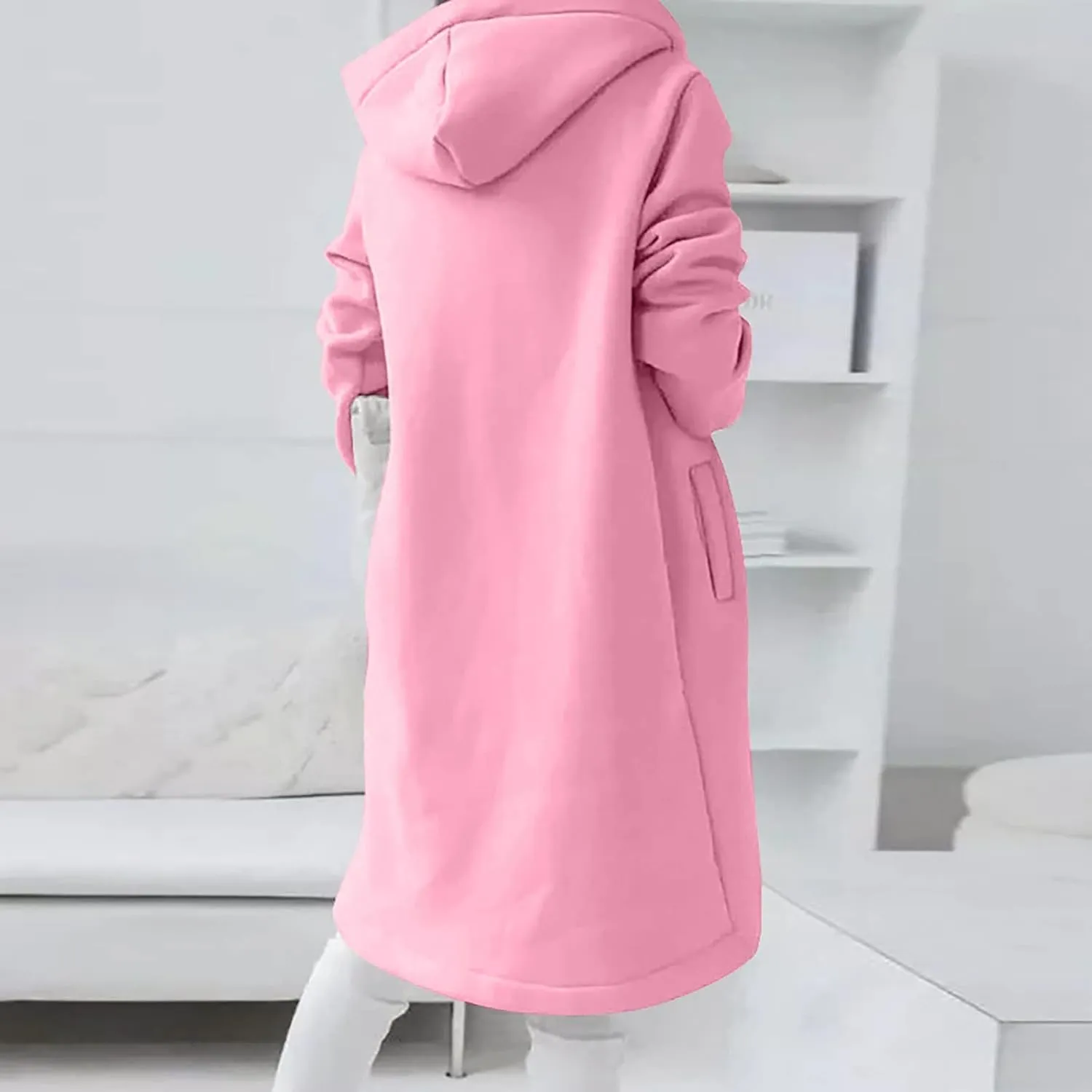 Womens Casual Zip Up Hoodies Casual Lightweight Long Fleece Jacket Oversize Fall Winter Hooded Sweatshirt With Pockets