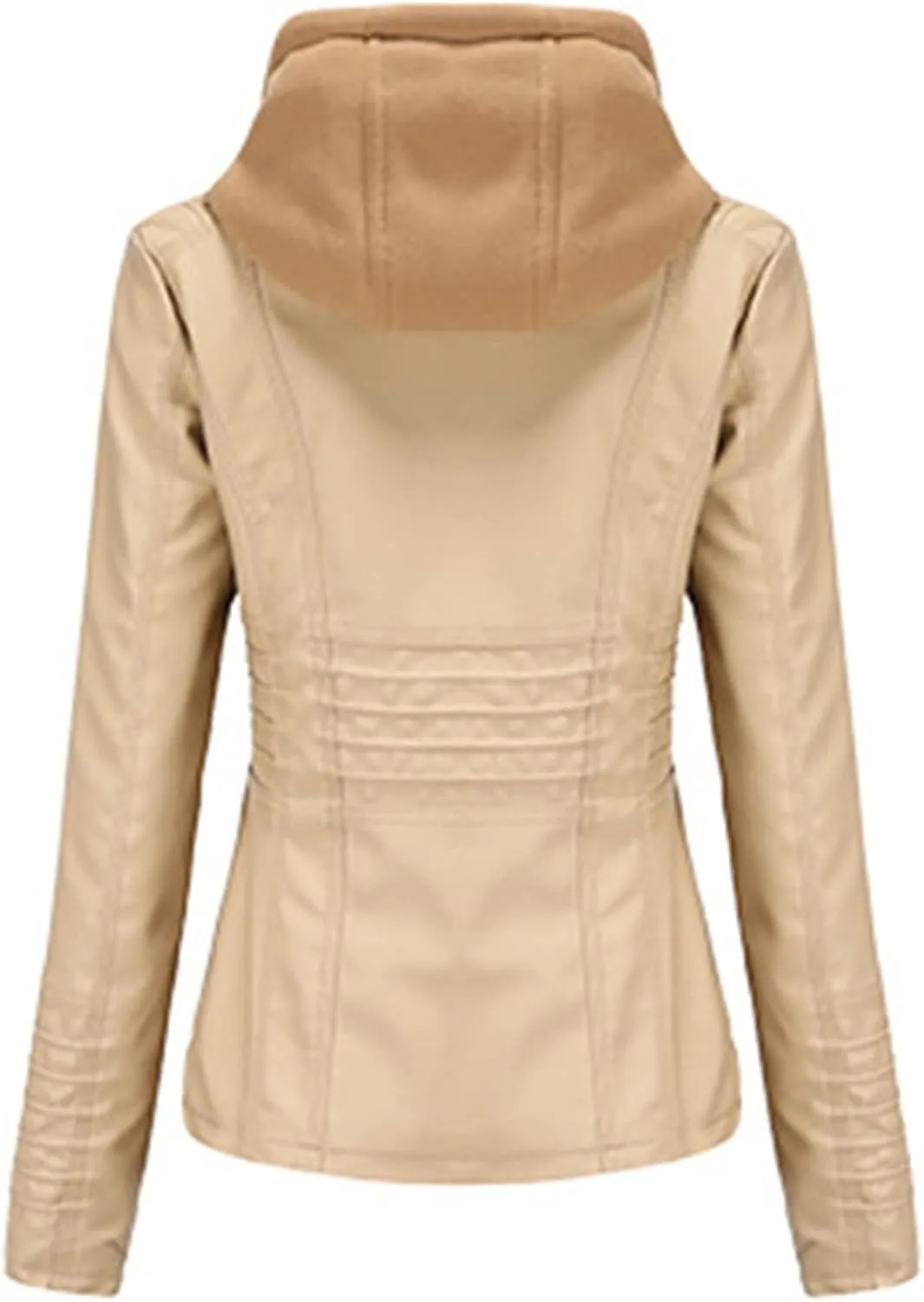 Women's Faux Leather Jackets Classic Detachable Knitted Hood Motorcycle Jacket Zip Up Outerwear