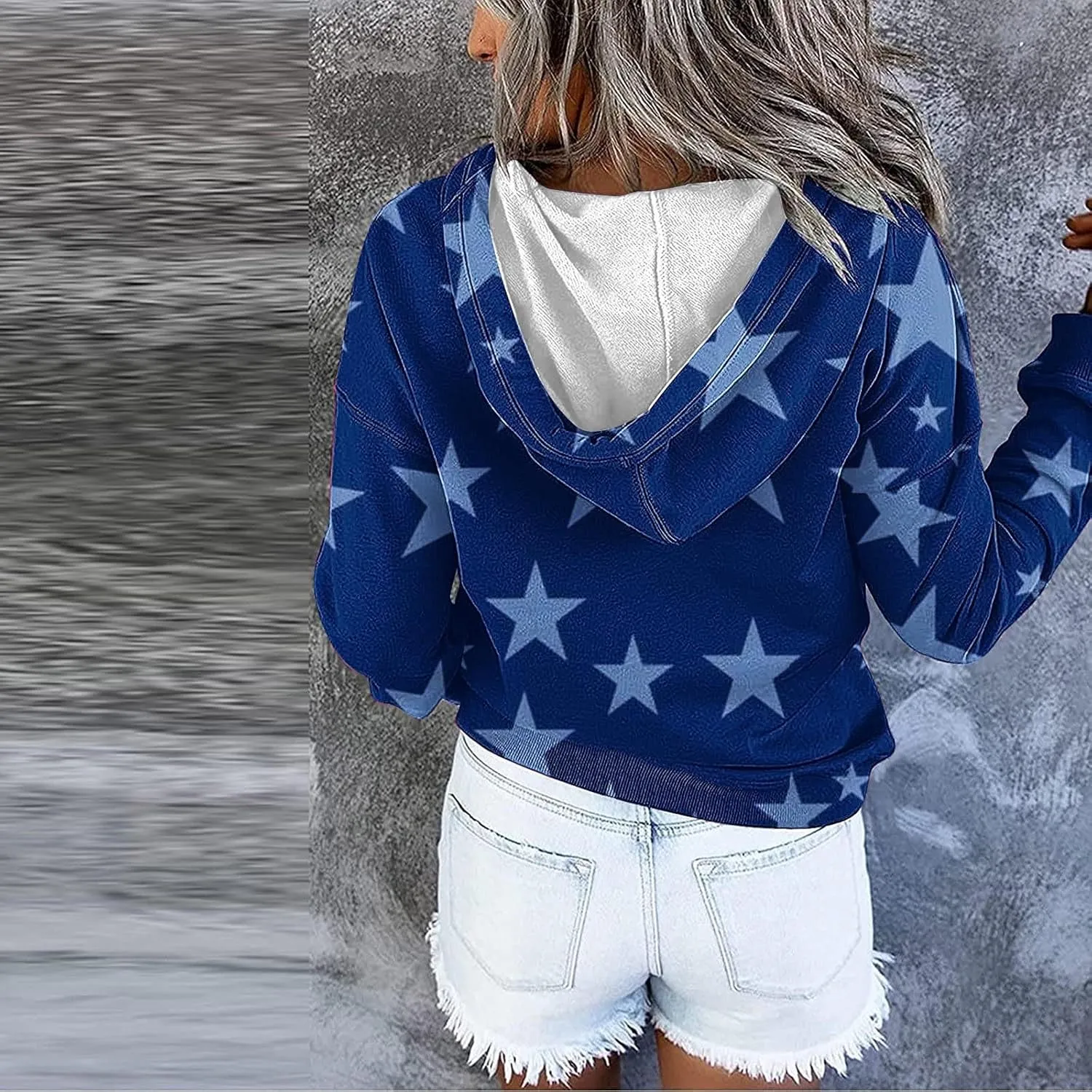 Women's Long Sleeves Hoodies Tunic Tops Fashion Printed Button up Drawstring Hooded Pullover Sweatshirt Blouse Top