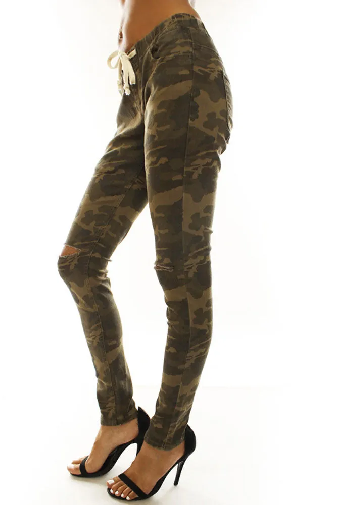 Women's Solid Ripped Skinny Jogger Pants