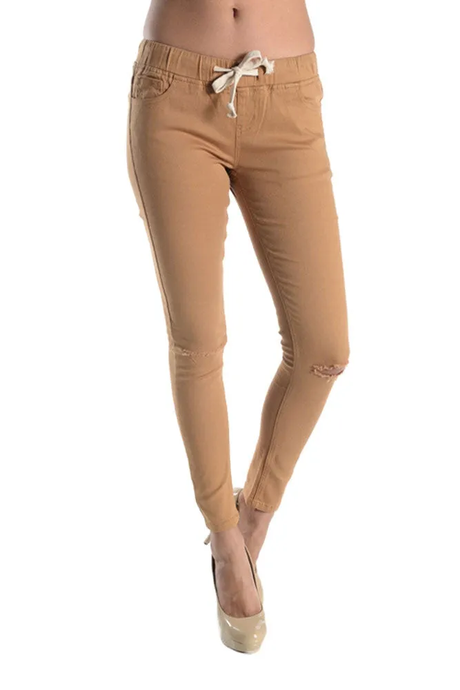 Women's Solid Ripped Skinny Jogger Pants
