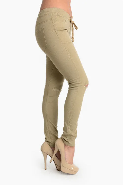 Women's Solid Ripped Skinny Jogger Pants
