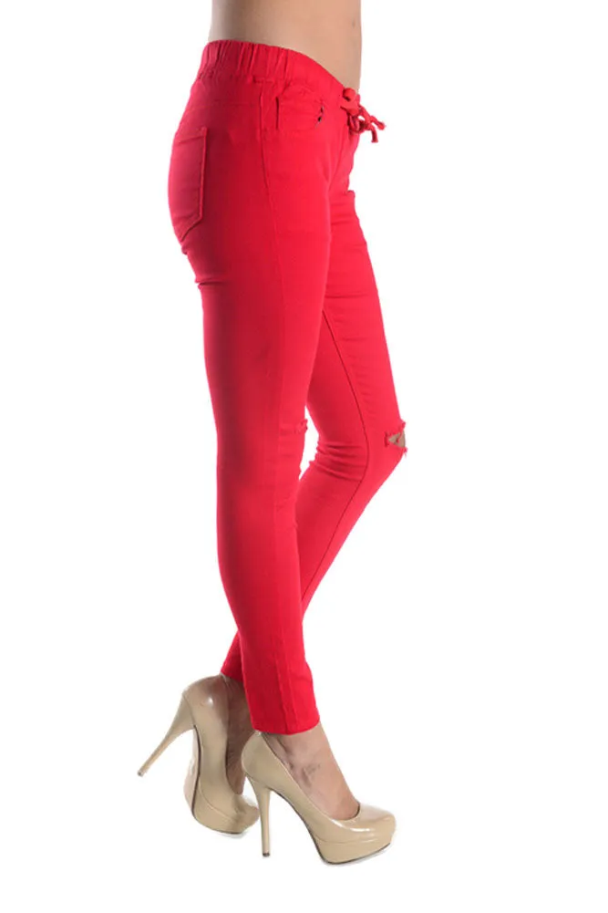 Women's Solid Ripped Skinny Jogger Pants