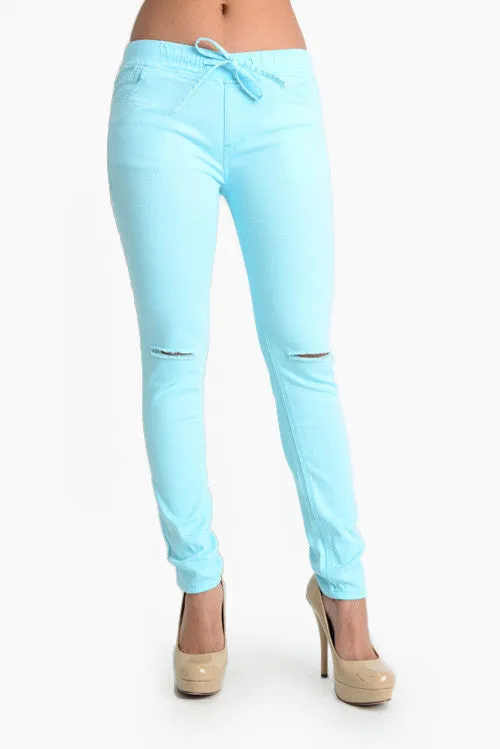 Women's Solid Ripped Skinny Jogger Pants