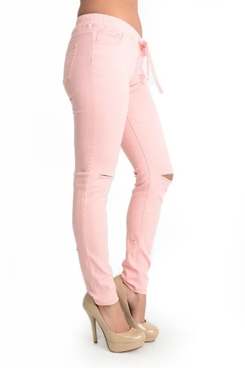 Women's Solid Ripped Skinny Jogger Pants