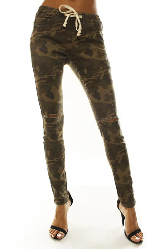 Women's Solid Ripped Skinny Jogger Pants