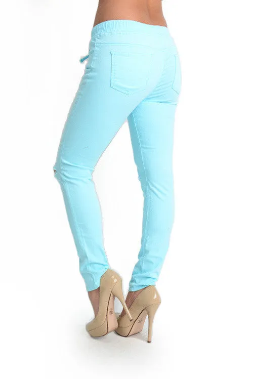Women's Solid Ripped Skinny Jogger Pants