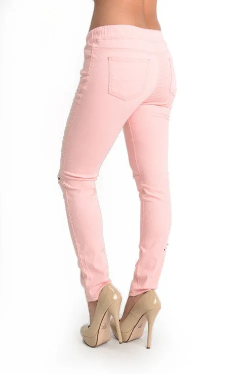 Women's Solid Ripped Skinny Jogger Pants