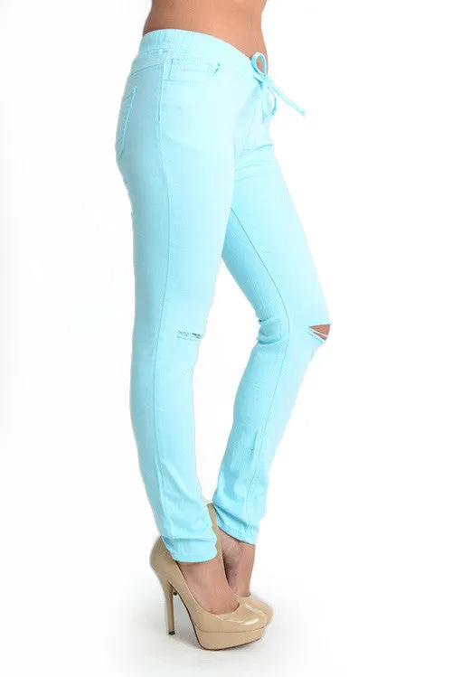 Women's Solid Ripped Skinny Jogger Pants