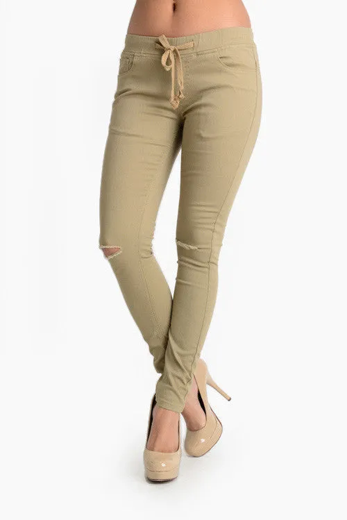 Women's Solid Ripped Skinny Jogger Pants