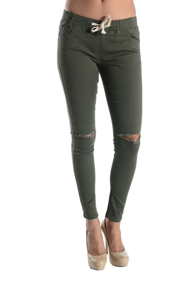 Women's Solid Ripped Skinny Jogger Pants