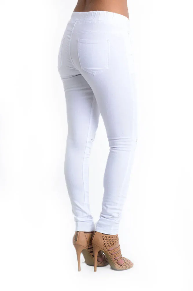 Women's Solid Ripped Skinny Jogger Pants