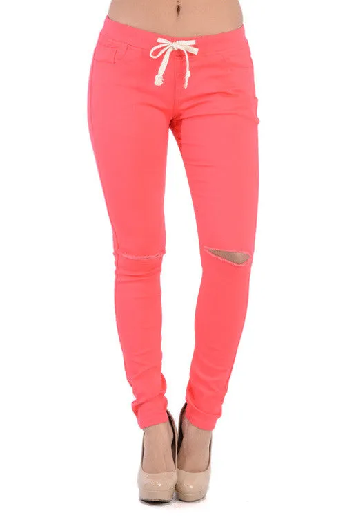 Women's Solid Ripped Skinny Jogger Pants