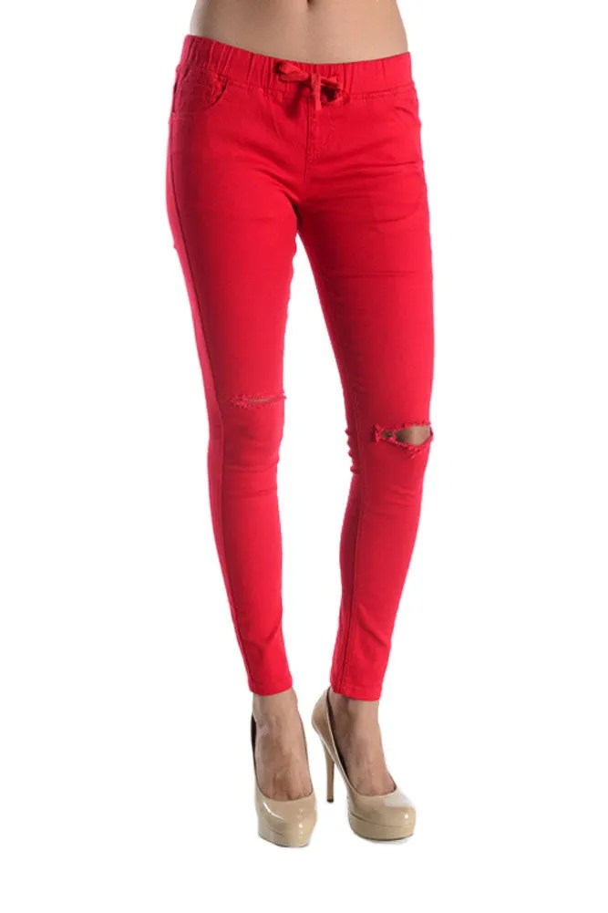 Women's Solid Ripped Skinny Jogger Pants