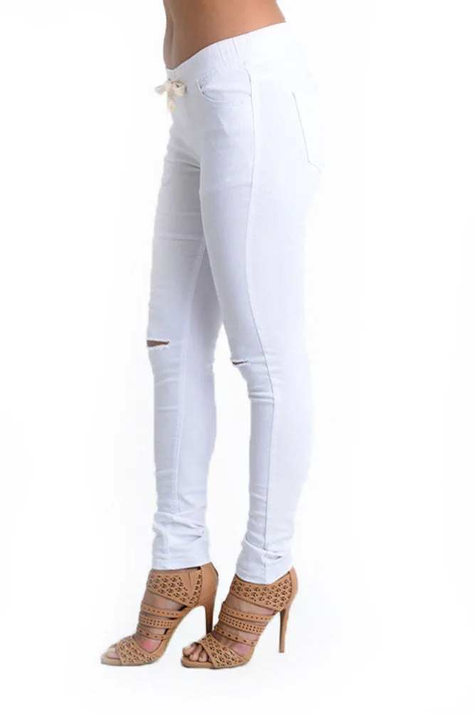 Women's Solid Ripped Skinny Jogger Pants
