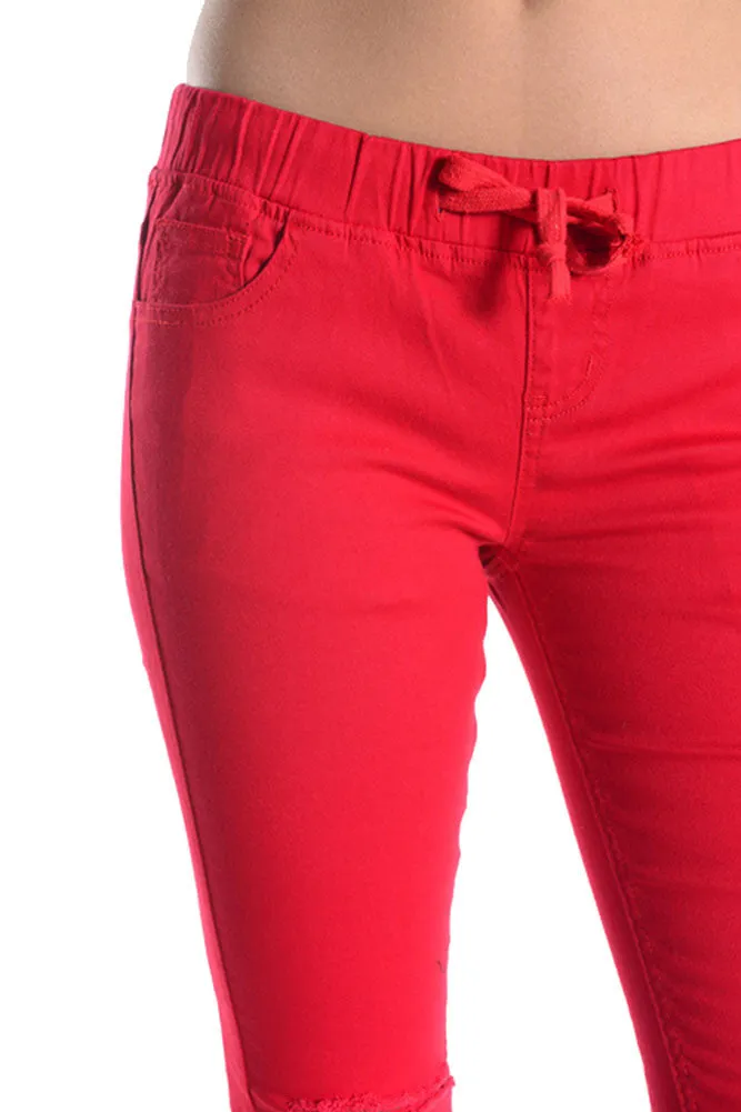 Women's Solid Ripped Skinny Jogger Pants