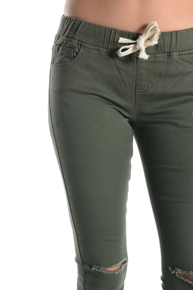 Women's Solid Ripped Skinny Jogger Pants