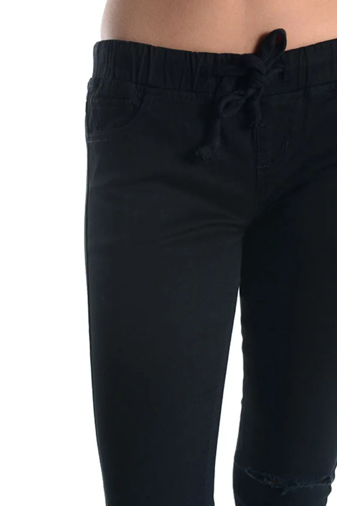 Women's Solid Ripped Skinny Jogger Pants