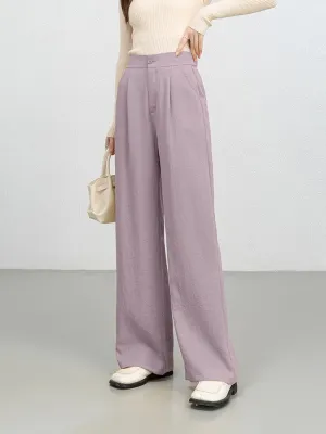 Womens Wide-Leg Trousers  High Waist  Pleated Front  Soft Denim Look  Full Length