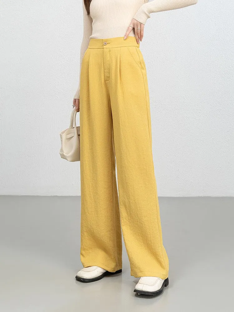 Womens Wide-Leg Trousers  High Waist  Pleated Front  Soft Denim Look  Full Length