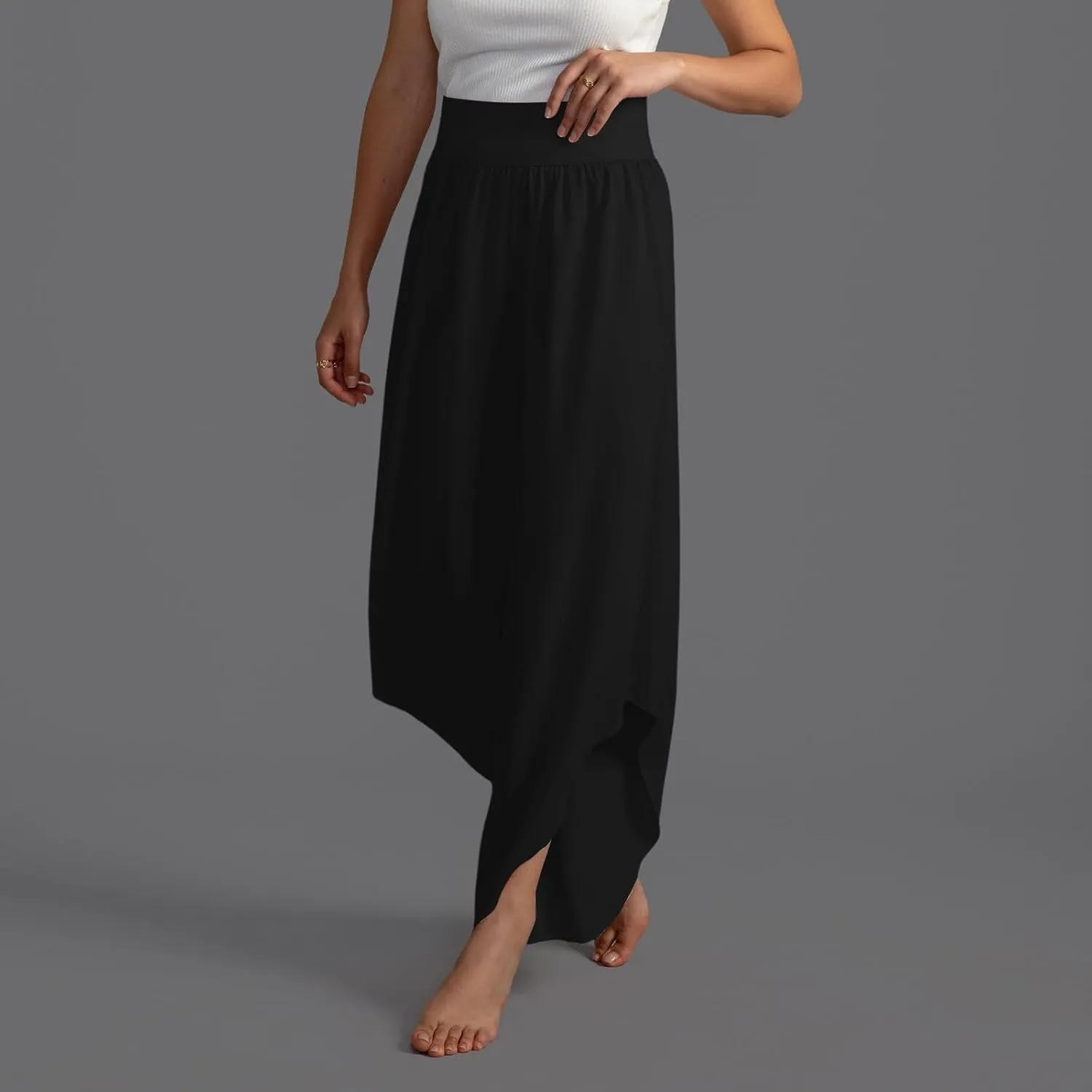Women's Yoga Palazzo Pants Trendy Flowy Elastic Waist High Fork Wide Leg Pants Comfy Breathable Loose Baggy Trousers