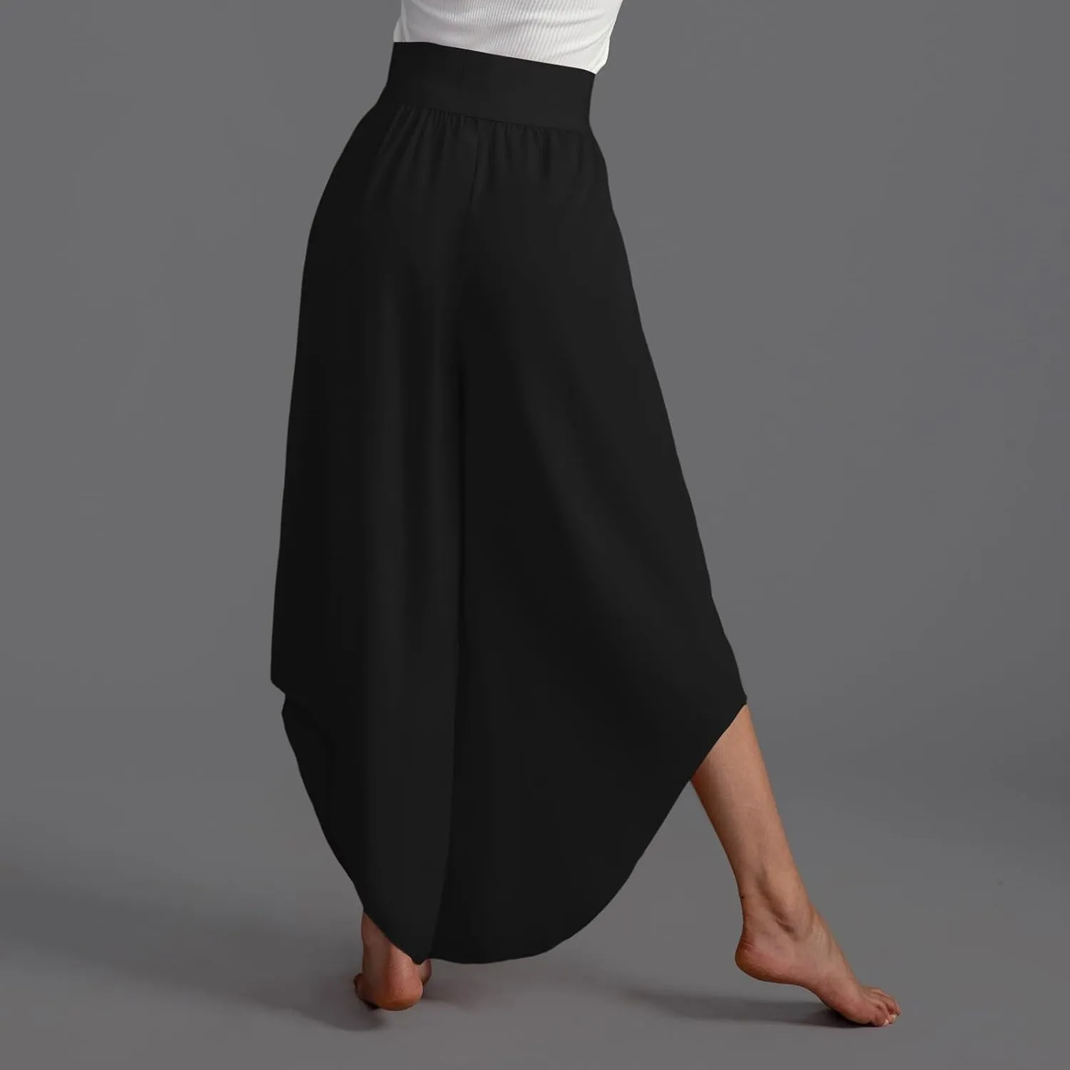Women's Yoga Palazzo Pants Trendy Flowy Elastic Waist High Fork Wide Leg Pants Comfy Breathable Loose Baggy Trousers